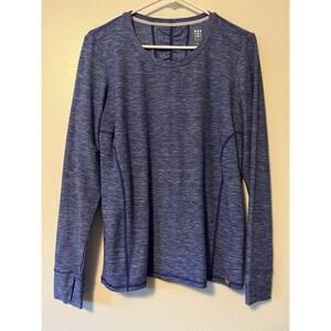 Title Nine Top Womens Large Athletic Stretch Thumbholes Heather Blue Hiking Golf